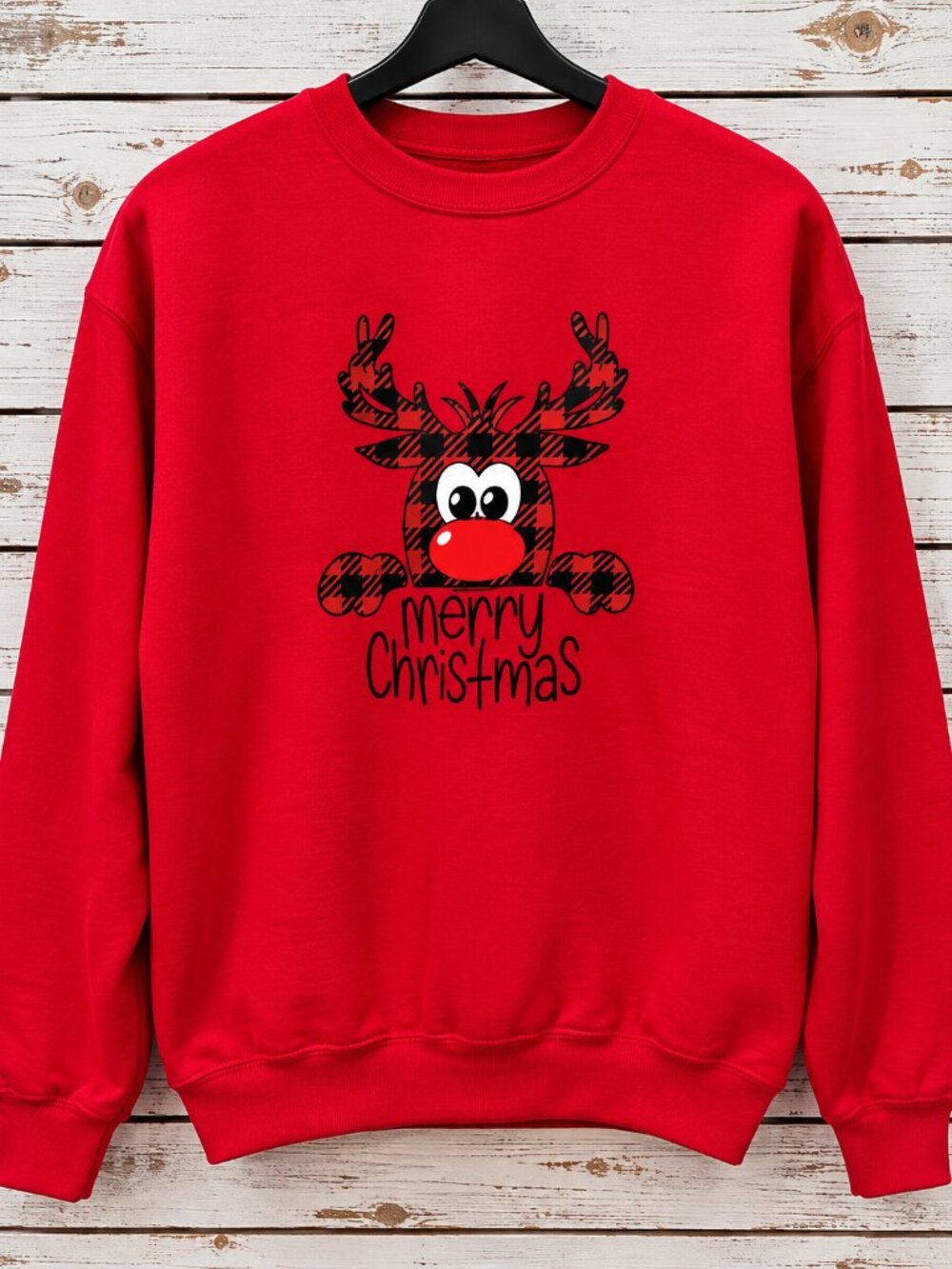 Merry Christmas Reindeer Sweatshirt Red Christmas Holiday - Picture 1 of 1